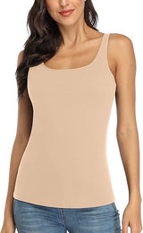 Charmo Wide Straps Tank Tops  Cotton Undershirts with Shelf Bra