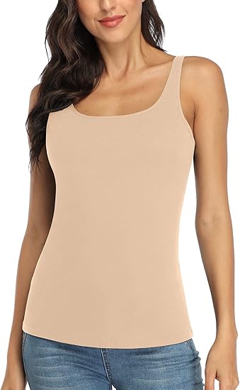 Charmo Wide Straps Tank Tops  Cotton Undershirts with Shelf Bra