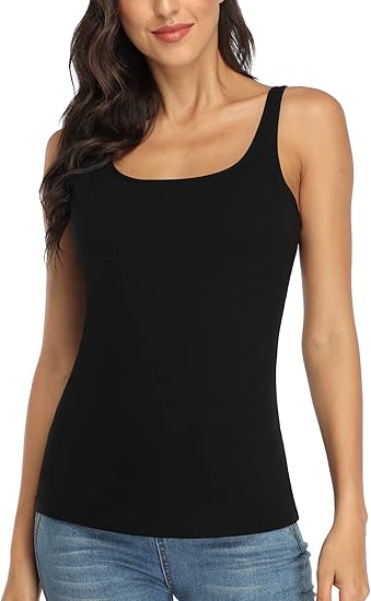 Charmo Wide Straps Tank Tops  Cotton Undershirts with Shelf Bra