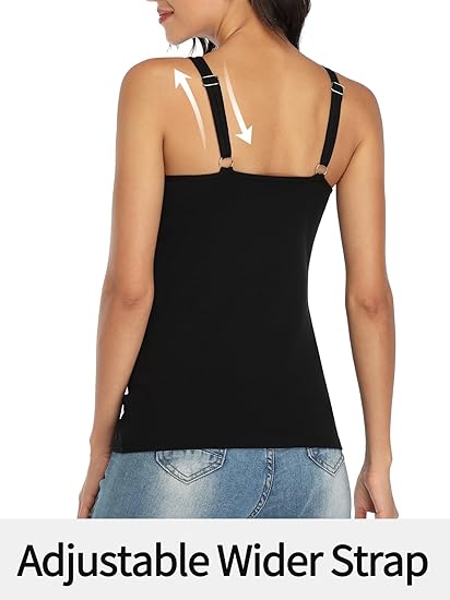 Charmo Wide Straps Tank Tops  Cotton Undershirts with Shelf Bra