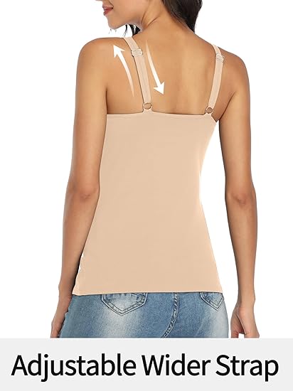 Charmo Wide Straps Tank Tops  Cotton Undershirts with Shelf Bra