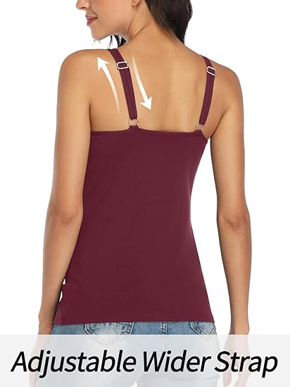 Charmo Wide Straps Tank Tops  Cotton Undershirts with Shelf Bra