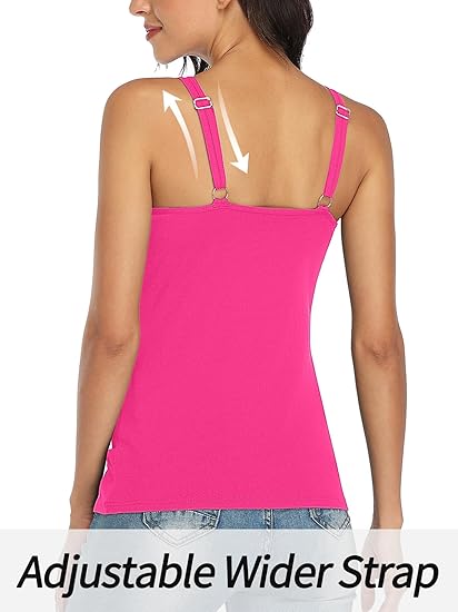 Charmo Wide Straps Tank Tops  Cotton Undershirts with Shelf Bra