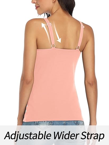 Charmo Wide Straps Tank Tops  Cotton Undershirts with Shelf Bra