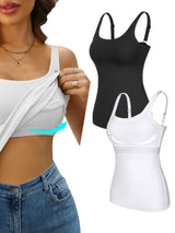 Sociala Women's Cotton Tank Tops with Built-in Shelf Bra Adjustable Wide Strap Camisoles Basic Cami Shirts, 2-Pack