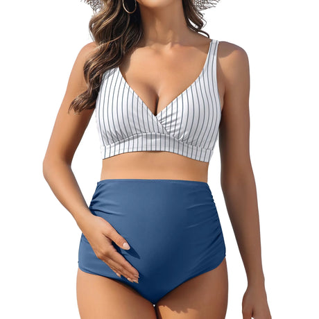 Sociala Womens Two Piece Maternity Swimsuit V Neck Bikini Sets Ruched Bathing Suits