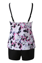 Print Spegatti Strap Tummy Control High Waist Tankini Swimsuits