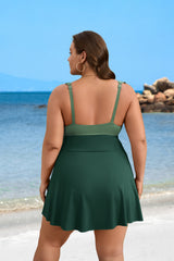 Plus Size V Neck Cut Out Tie Side Ruffle Swimdress