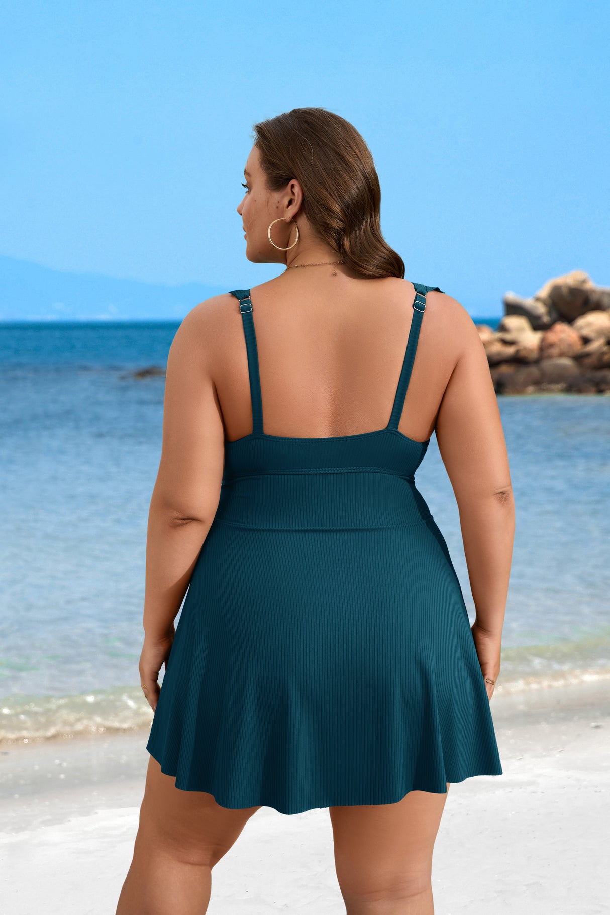 Plus Size V Neck Cut Out Tie Side Ruffle Swimdress