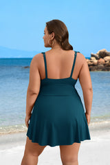 Plus Size V Neck Cut Out Tie Side Ruffle Swimdress