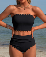 Charmo Women High Waisted Bikini Sets Tummy Control Swimsuit Scallop Bandeau Bathing Suits