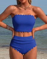 Charmo Women High Waisted Bikini Sets Tummy Control Swimsuit Scallop Bandeau Bathing Suits