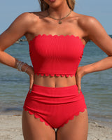 Charmo Women High Waisted Bikini Sets Tummy Control Swimsuit Scallop Bandeau Bathing Suits