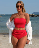 Charmo Women High Waisted Bikini Sets Tummy Control Swimsuit Scallop Bandeau Bathing Suits