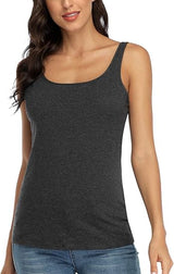 Charmo Wide Straps Tank Tops  Cotton Undershirts with Shelf Bra