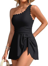 One Shoulder One Piece Swimsuit Women Tummy Control Bathing Suit with Skirt