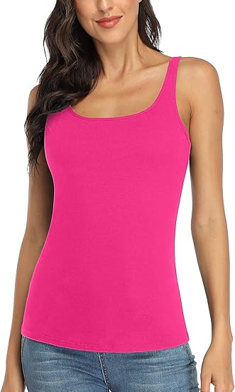 Charmo Wide Straps Tank Tops  Cotton Undershirts with Shelf Bra