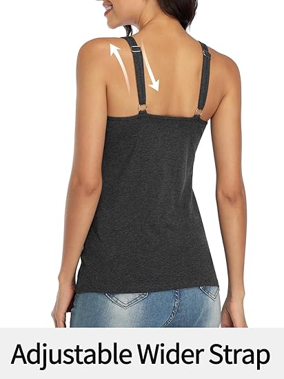 Charmo Wide Straps Tank Tops  Cotton Undershirts with Shelf Bra