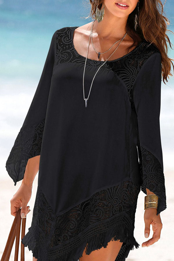 Solid Color Lace Beachwear