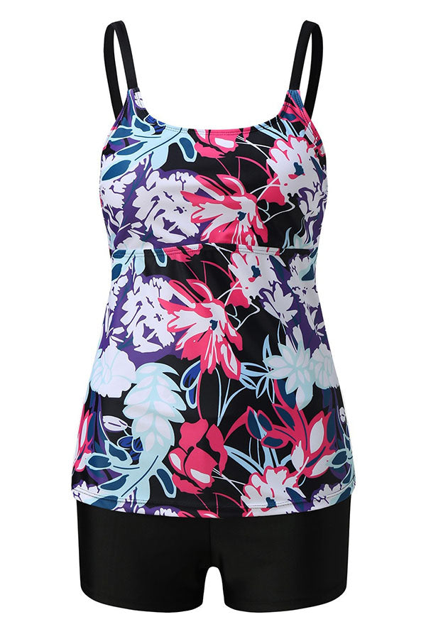 Floral Pattern Tummy Control High Waist Tankini Swimsuits