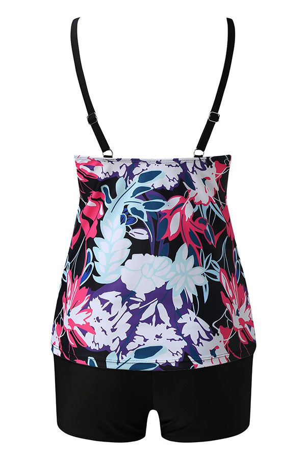 Floral Pattern Tummy Control High Waist Tankini Swimsuits