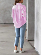 Charmo Women's Striped Button Down Blouses Casual Long Sleeve Shirts with Pocket