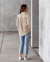 Charmo Women's Striped Button Down Blouses Casual Long Sleeve Shirts with Pocket