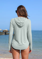 Asoul Women's Hooded UPF 50+ Rash Guard Long Sleeve UV Protection T-Shirt Zipper Swimwear Shirts with Pockets Hiking Runing Fishing Tops