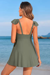 V Neck Ruffle Ribbed Cut Out Pregnancy Swimdress