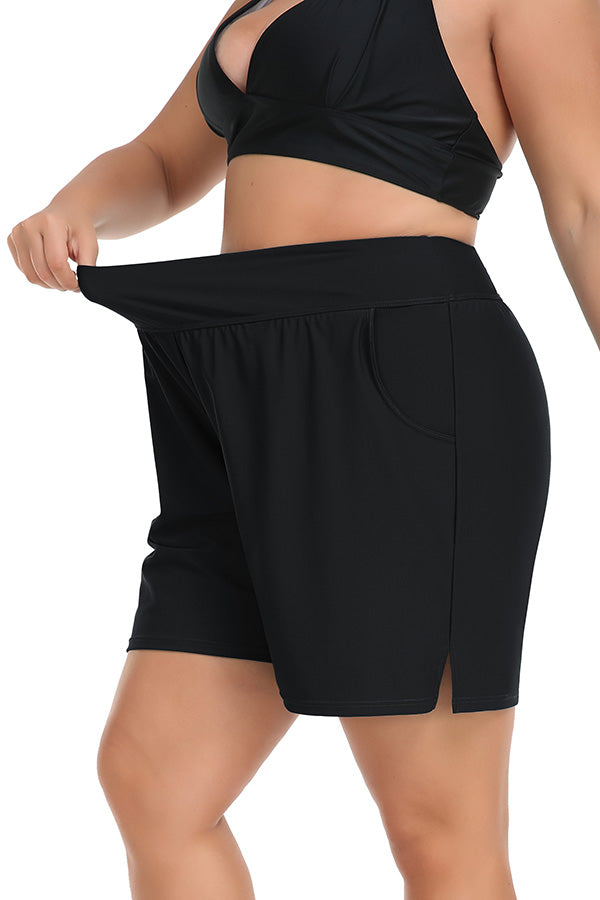 Plus Size High Waist Black Swim Shorts