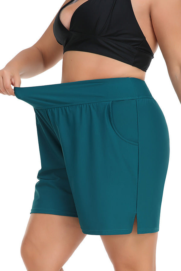 Plus Size High Waist Black Swim Shorts