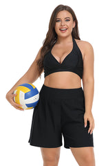 Plus Size High Waist Black Swim Shorts