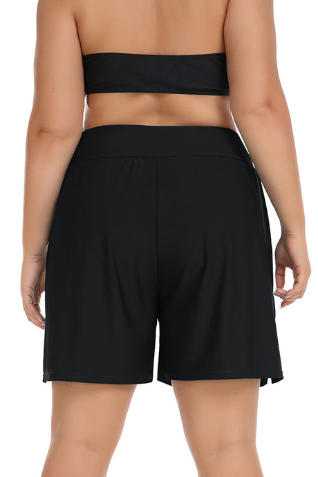 Plus Size High Waist Black Swim Shorts