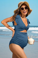 Ruffle Ribbed Pregnancy Push Up One Piece Swimsuit