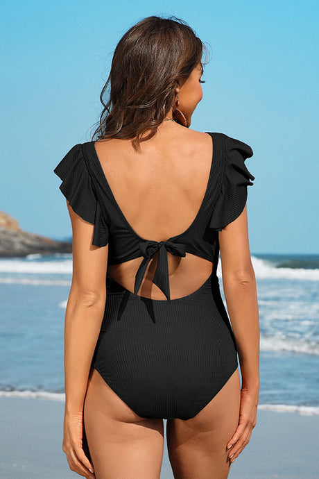 Ruffle Ribbed Pregnancy Cut Out One Piece Swimsuit