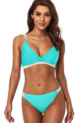 Plunge Two Piece Bowknot Lace Up Leopard Bikini Swimsuit