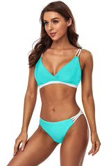 Plunge Two Piece Bowknot Lace Up Leopard Bikini Swimsuit