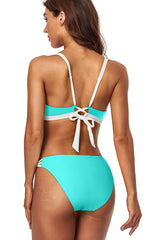 Plunge Two Piece Bowknot Lace Up Leopard Bikini Swimsuit