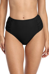 Solid High Waisted Pleated Swim Trunks