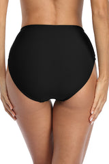 Solid High Waisted Pleated Swim Trunks