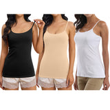 Charmo Womens 3-packs Cotton Scoop Neck Tank Tops Adjustable Spaghetti Strap Undershirts with Shelf Bra