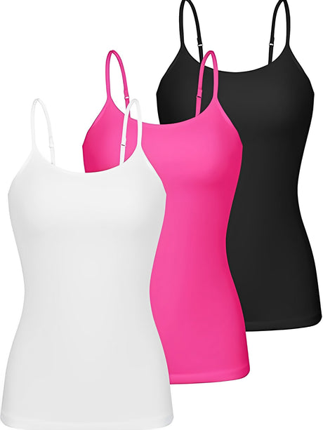 Charmo Womens 3-packs Cotton Scoop Neck Tank Tops Adjustable Spaghetti Strap Undershirts with Shelf Bra