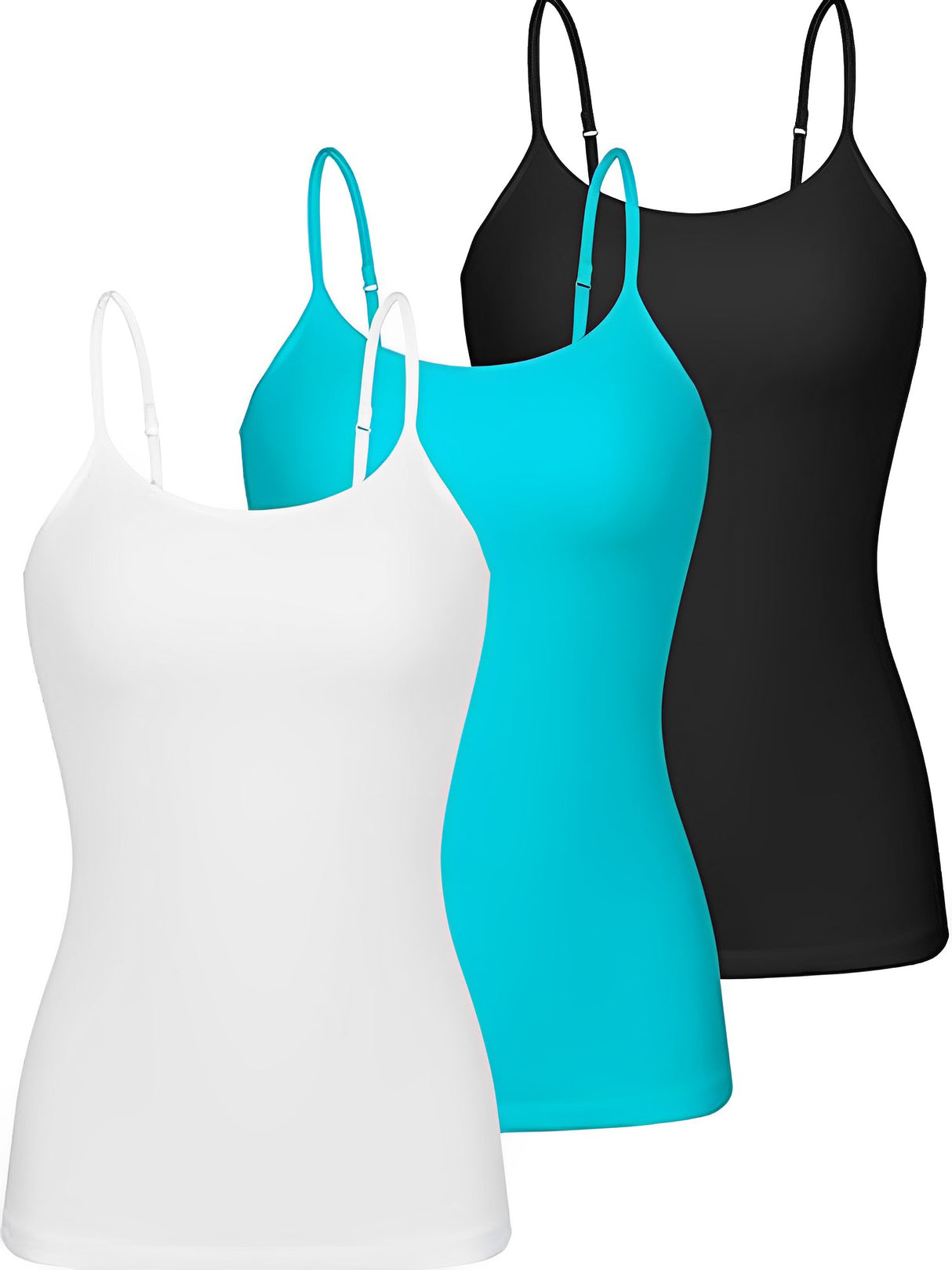 Charmo Womens 3-packs Cotton Scoop Neck Tank Tops Adjustable Spaghetti Strap Undershirts with Shelf Bra