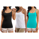 Charmo Womens 3-packs Cotton Scoop Neck Tank Tops Adjustable Spaghetti Strap Undershirts with Shelf Bra