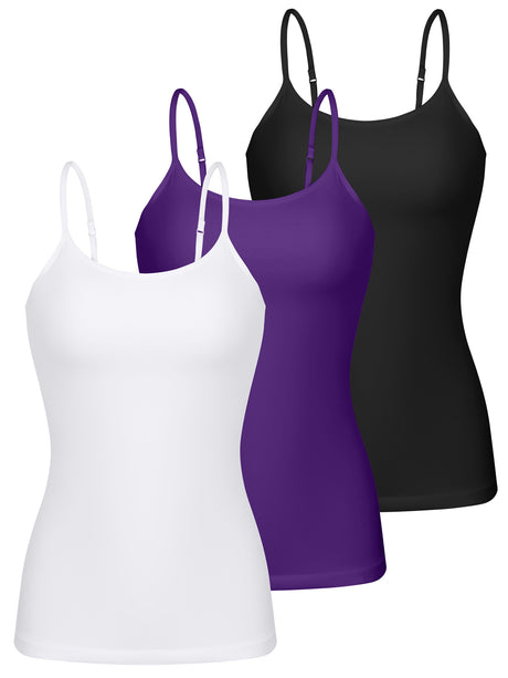 Charmo Womens 3-packs Cotton Scoop Neck Tank Tops Adjustable Spaghetti Strap Undershirts with Shelf Bra