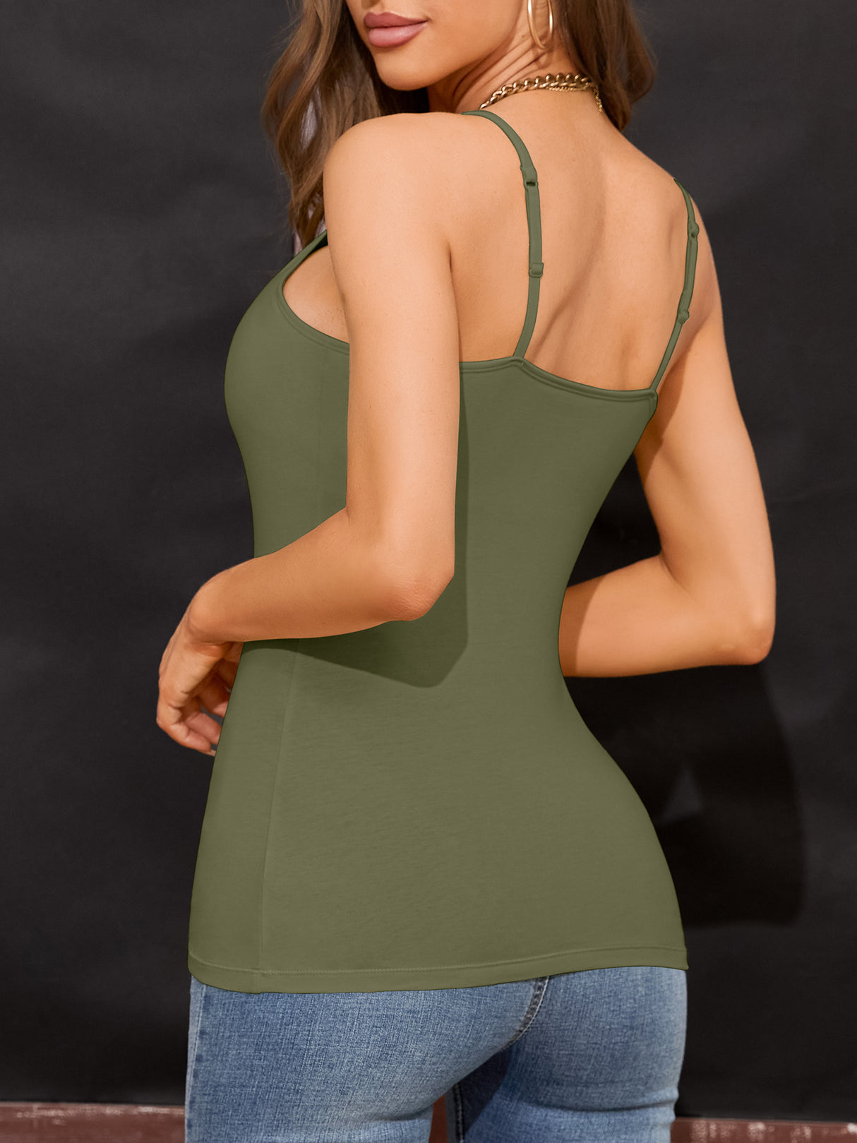 Charmo Womens 3-packs Cotton Scoop Neck Tank Tops Adjustable Spaghetti Strap Undershirts with Shelf Bra