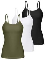 Charmo Womens 3-packs Cotton Scoop Neck Tank Tops Adjustable Spaghetti Strap Undershirts with Shelf Bra