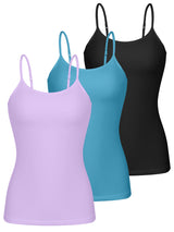 Charmo Womens 3-packs Cotton Scoop Neck Tank Tops Adjustable Spaghetti Strap Undershirts with Shelf Bra