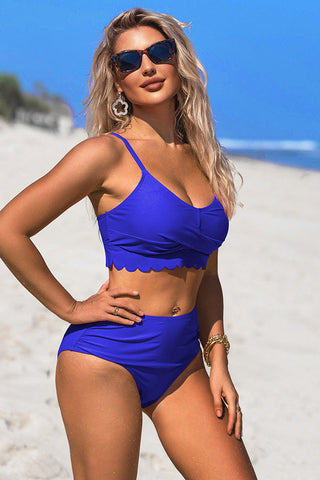 U Neck Solid Color Cut Out Spegatti Strap Bikini Suits