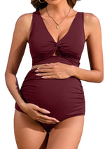Sociala Maternity Swimsuit Twist Cutout Front Two Piece Bathing Suit Swimwear High Waist Pregnancy Bikini Sets
